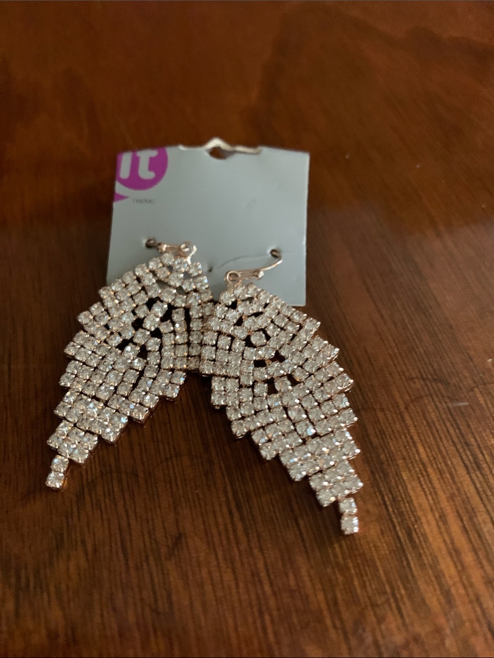 Sparkling Crystal Wing Drop Earrings - Rose Gold